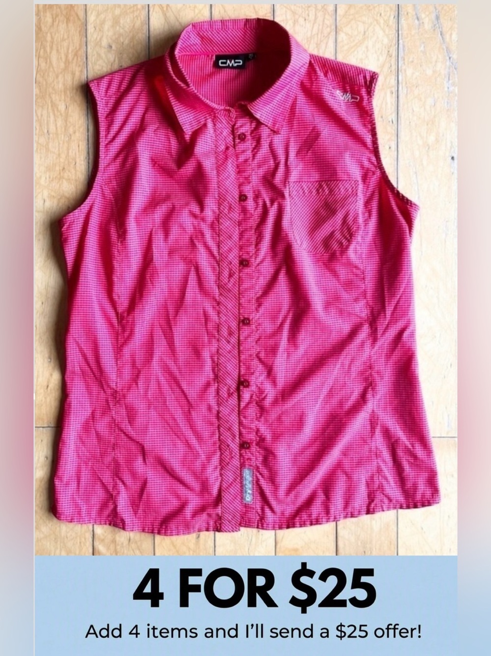 CMP Red Checkered Sleeveless Button‑Up Shirt Size Small